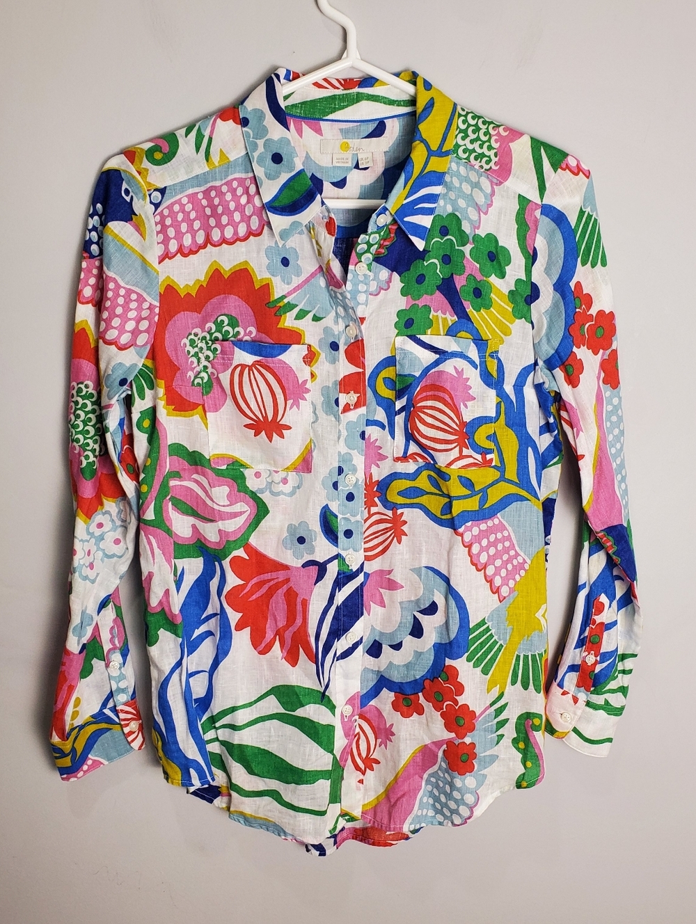 Boden Women's Sienna Linen  Colorful Floral Button-Up Shirt Size 6P - Picture 7 of 15